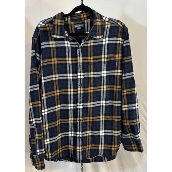 Eddie Bauer Other - Eddie Bauer Mens Cotton Flannel Long Sleeve Blue Plaid Button Up Shirt XL